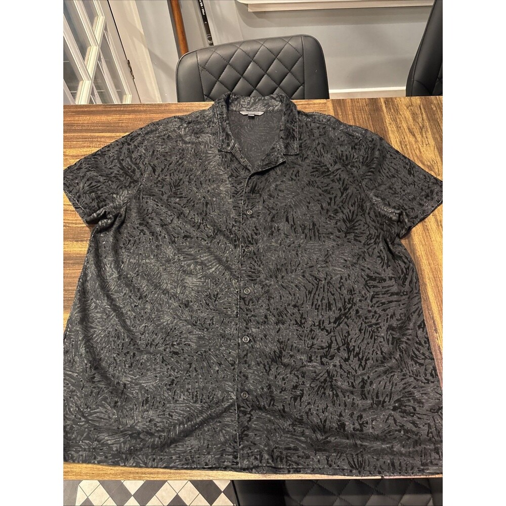John Varvatos Leaf Jacquard S/S 2-Tone Linen Textured Shirt Large